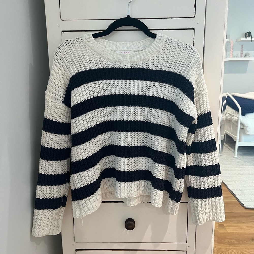 Girls' navy and white stripe Chloe and Cyrus sweater